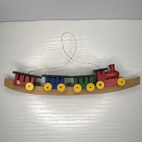 Vintage Miniature Wood‎ Train Christmas Tree Ornament - Picture 1 of 7